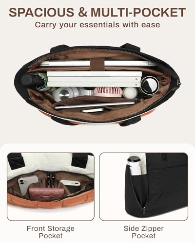 Image of Teacher Tote Bag for Women with Accordion File Organizer Pocket | 15.6 inch Laptop Work Bag, Multiple pockets, with Shoulder Straps, Large Briefcase for School Travel Office Gifts