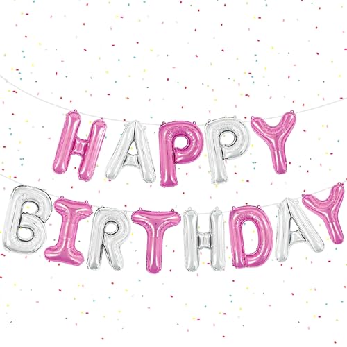 Happy Birthday Banner Poudre Argent,16 Pouces Banderole Happy Birthday,Banderole Joyeux Anniversaire,Anniversaire Banderole pour garçons,filles et adultes, décorations d'anniversaire et de fête