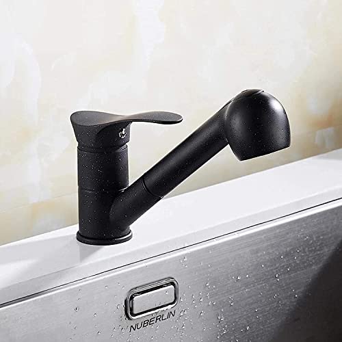 Robinet de cuisine noir à tirette avec mitigeur flexible pour évier moderne