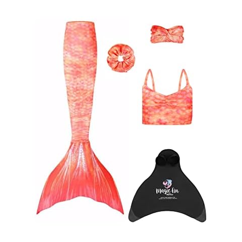 Planet Mermaid Kids Exclusive 5 Piece Set Mermaid Tail Swimming Costume for Girls. Includes Swimming Aid 'Blue Magic Fin', Tail, Tankini Top & Hair Accessories. Sunset Splash. Age 8-9 Years Cover