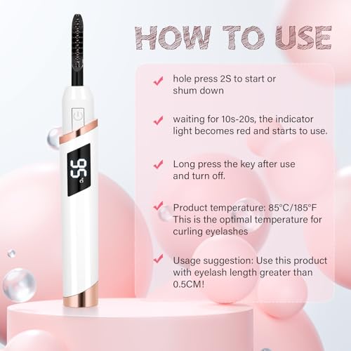 Heated Eyelash Curler for Women, Electric Lash Curler with 10s Fast Heating, 4 Adjustable Temp (65°C-95°C), 24H Curl, USB-C Rechargeable, Ergonomic Design, Travel-Friendly Makeup Tool Gift - Image 4