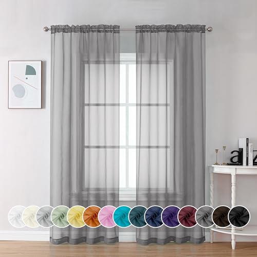 Chyhomenyc Lot de 2 Rideaux Transparents Gris de 213,4 cm de Long, légers, Solides et élégants...