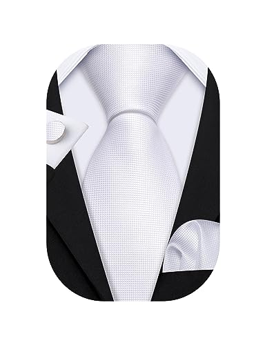 Image of Barry.Wang Plain Men Silk Ties Extra Long Satin Necktie for Wedding Business Handkerchief Cufflinks Set Solid Colors