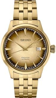 SEIKO SRPK48 Men's Analog Automatic Watch - Gold Dial Gold-Tone Stainless Steel Band - Sapphire Crystal 100 Meters Water Resistant Depth Watch