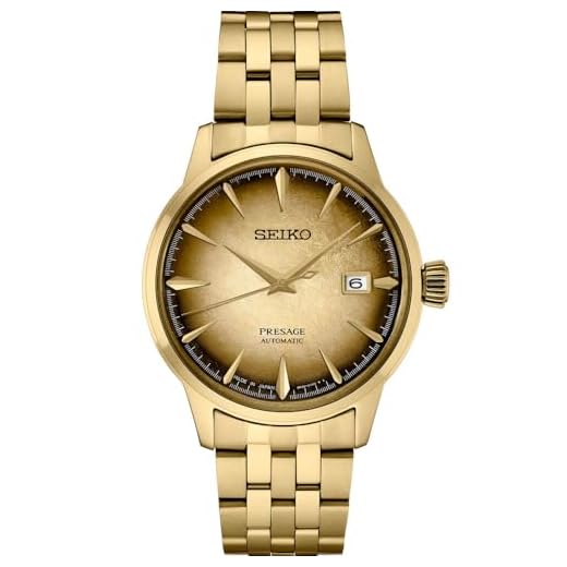 SEIKO Relógio masculino automático SRPK48 – Coleção Presage – mostrador com padrão dourado – aço inoxidável, acabamento dourado – resistente à água até 50 m, Azul, Japonês