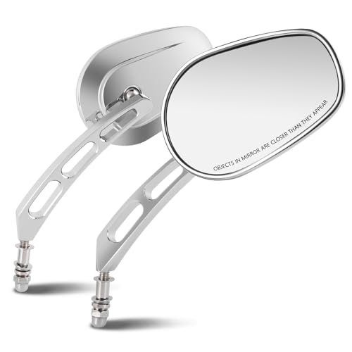 DNA MOTORING Pair of Motorcycle Side View Mirror, Chrome, Universal 5/16-10 (8MM) Bolt, Compatible with BMW Honda Suzuki Yamaha Kawasaki Most Motorcycle Cruiser Scooter, Oval Style, MP-MR-M003-CH