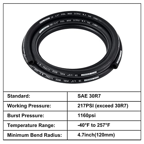 Evil Energy 1/2 Fuel Hose Line Push Lock Nbr Rubber Sae 30R7 10Ft 217Psi #TOP4