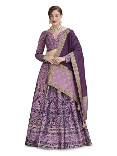 Image of PURVAJA Women's Kanjiwaram Semi-Stitched Lehenga choli