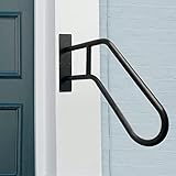 Kweetle Handrails for Outdoor Steps, 22.8'l Wall Mount Handrail for Steps with Polished Black Finished, Outdoor Stair Railing for Garage, Porch, Garden, Yard(1.25' Diameter Pipe, Round Tube)