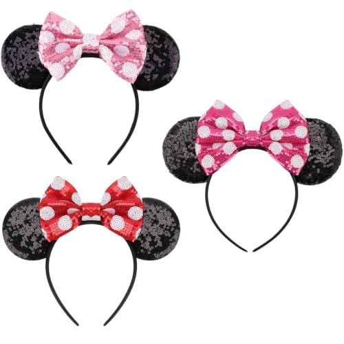 Image of DRESHOW Mouse Ears Bow Headbands Minnie Ears Headband Glitter Party Decoration Cosplay Costume for Women
