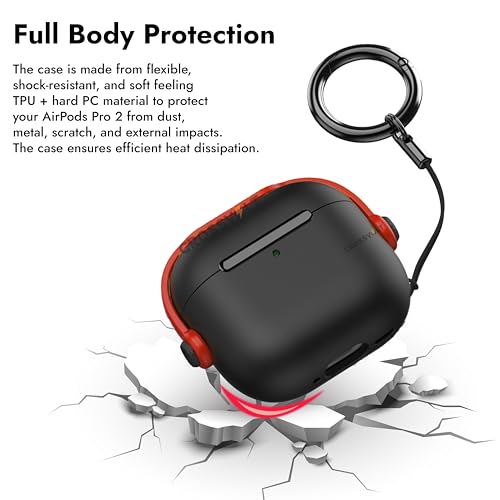 Image of Anti-Lost Lid Design Case Cover Shell for Airpods 4 Gen Case Cover 2024,Full Protection Case Cover Compatible with Airpods 4th Generation Case Cover with Carabiner RED
