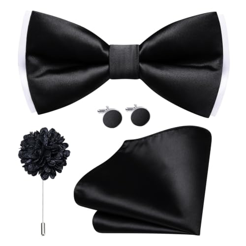 Image of Dubulle Mens Paisley Striped Bowtie Set Pre-tied Bowtie for Men and Pocket Square Set Wedding Business