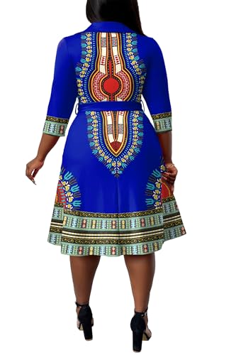 Image of FANDEE Plus Size Midi Dress for Women - Printing Summer Dresses for Wedding Guest Cocktail Party 3 /4 Sleeve V Neck(L-5XL)