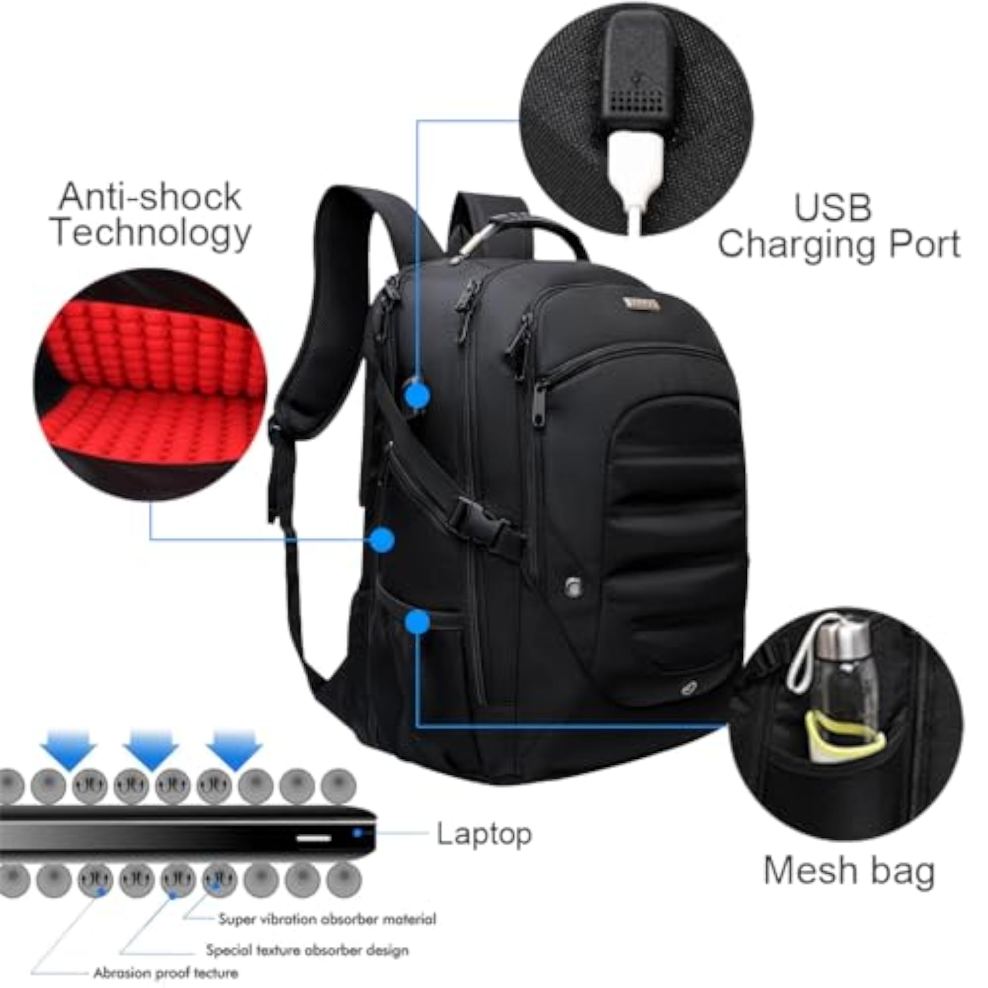 19 Inch Travel Laptop Backpack with USB Charging Port
