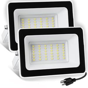 UFOND 3000 Lumen LED Flood Lights, Outdoor Waterproof Security Lights, 30W Floodlight with Plug, Adjustable Heads (2 Pack)