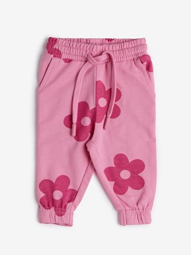 Image of The Souled Store Pink Flora Girls Drawstringed Pink Regular Fit Cotton Joggers (2-8 Yrs)