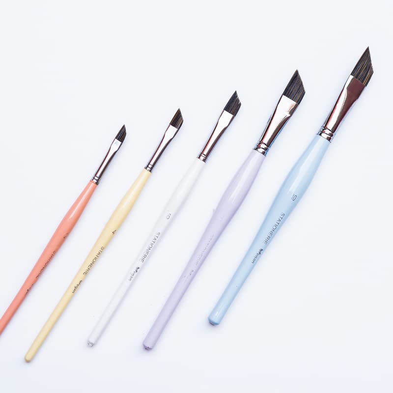 Image of Stationerie Paint Brush Set Handmade Soft Aqua Long Synthetic Hair with Stainless Wire Ideal for Art Paint, Watercolor, Quill, Oil Acrylics, Artists Angular Brush Set of 5(Candy Edition)