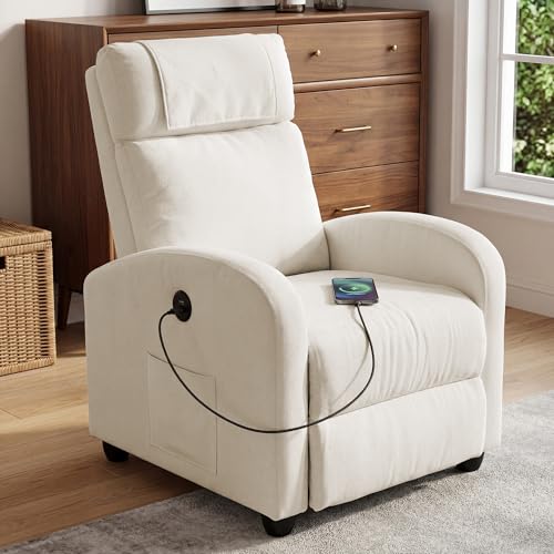 BonVoche Fauteuil Relax, Fauteuil Détente avec Ports de Chargement USB & Type-C, Dossier et Footstool Réglables, Siège Individuel pour Salon, Chambre,...