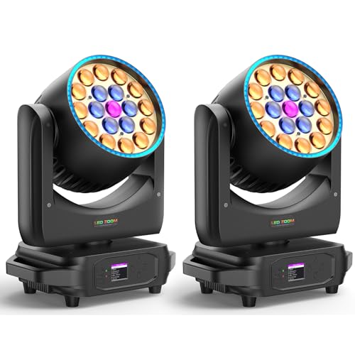 2Pcs Cabeza Móvil 19x20W LED + 60 Cuentas, RGBW Zoom Wash con Tira LED d mx512 Activada por Sonido para Escenarios Fiestas Clubes DJ Bodas