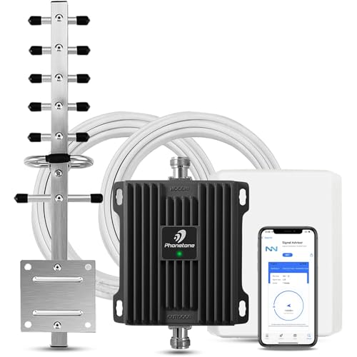 Phonetone Cell Phone Booster For Home, Supports Verizon, Att, T-Mobile And Other Us Carriers' Band 4 And Band 66, With High Gain Directional Antennas, Coverage Up To 4500 Sq.Ft cover
