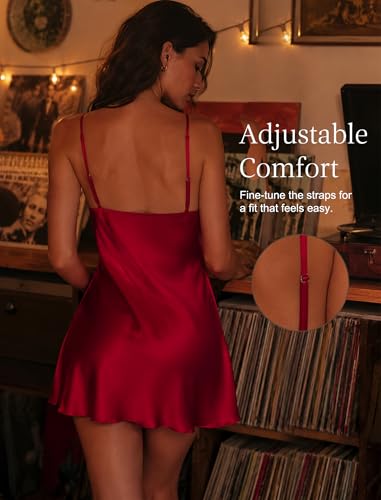 Image of Girece Sexy Night Gowns for Woman Silk Nightgown Lace Trim Sleep Dress Babydoll Lingerie Satin Nighty Negligee