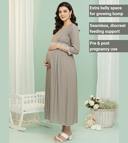 Image of DUMMY SHAPE Feeding Kurtis for Women Cotton Blend | Floral Anarkali Kurta with Dual Nursing Zippers for Pregnancy & Breastfeeding | Maternity Dresses | Gifts for Pregnant Woman