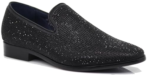 Image of SPK26 Men's Vintage Velvet Rhinestone Designer Dress Loafers Slip On Shoes Classic Tuxedo Dress Shoes