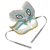 LRXIYODE Máscara de Mascarada para Fiestas de Cosplay, Media Cara Color Azul sin Puntas, Diseño de Ojo de Pavo Real Pintado, Decoración para Carnaval y Halloween, 1 Pieza