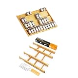 SpaceAid Bamboo Spice Drawer Organizer and Bamboo Drawer Dividers with Inserts and Labels, Kitchen Adjustable Drawer Organizers