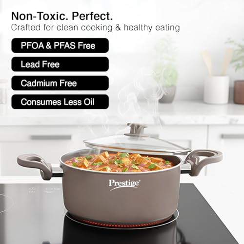 Image of Prestige Ceraglide Duo Casserole 20cm /2.8L with Glass Lid Non-Stick Ceramic Coating|Works On Gas & Induction|High Heating|Cool Touch Handle|Grey