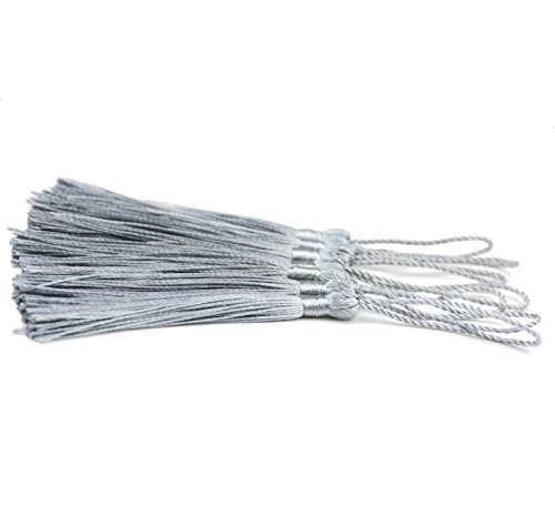 Image of 100pcs 13cm /5 Inch Silky Floss Bookmark Tassels with 2-Inch Cord Loop and Small Chinese Knot for Jewelry Making, Souvenir, Bookmarks, DIY Craft Accessory (Grey)