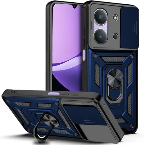 Image of SPAZY CASE Vivo T5 Lite Back Cover | Heavy Duty Hybrid Case with 360 Degree Rotating Finger Ring Holder + Slider Shutter Camera Protection Case for Vivo T5 Lite - Blue