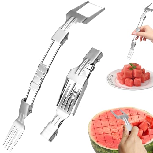 Cortador de sandía de 2 piezas, cortador de frutas de acero inoxidable cortador de frutas 2 en 1 cortador de sandía portátil para, herramienta cortadora de sandía cuchillo de sandía de doble cabeza