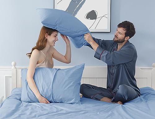 Pillow Cases, Standard Queen Size Cotton Percale Weave Pillowcases, Pre-Shrunk Breathable and Hypoallergenic Pillowcases, Set of 2 (2 Piece Standard/Queen 20 Inch x 30 Inch, Placid Blue)