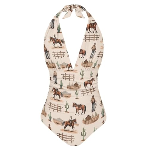 Dolyues Women's One Piece Swimsuit Halter Backless Ruched Tummy Control Bathing Suit Sexy V-Neck Swimwear S-3XL