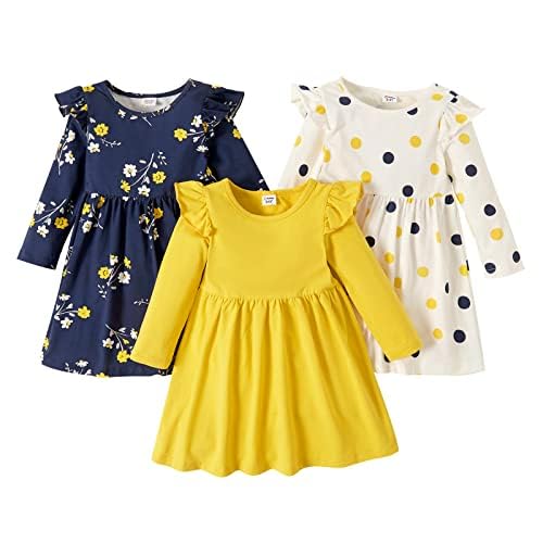 PATPAT Multipack Girl Toddler Dresses Sleeveless Flamingo Striped Toddler Casual Dresses
