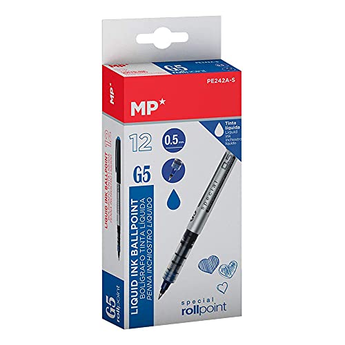 MP - Penne a Sfera Inchiostro Liquido, Punta da 0.5mm, Confezione 12 Pezzi, Colore Blu
