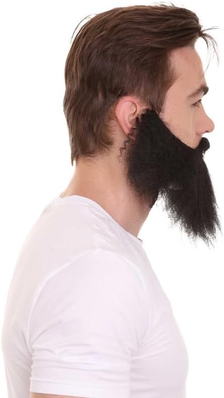 Men's Elastic Beard Set Adult Black Basketball Legend Style, Flame-Retardant Synthetic Fiber