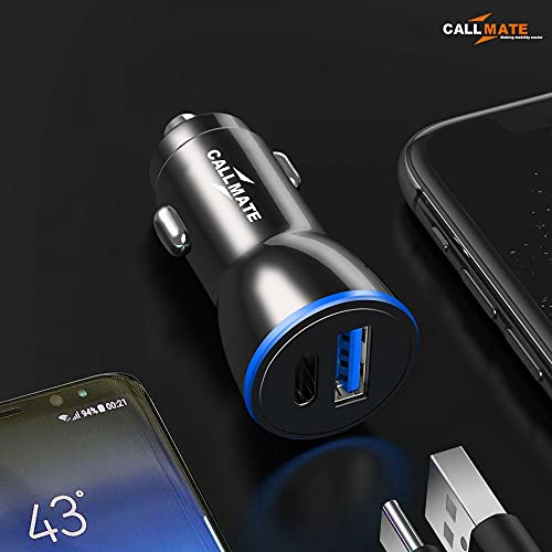 Image of CALLMATE TEP-21,Dual Port Car Charger with Type-C PD 18W Port and USB A Quick Charge QC 3.0 Port, LED Indicator Charging Compatible with iPhone13 /12 /11 Pro /Max /XR /XS,iPad Pro /Air,Galaxy S21 /10 /9