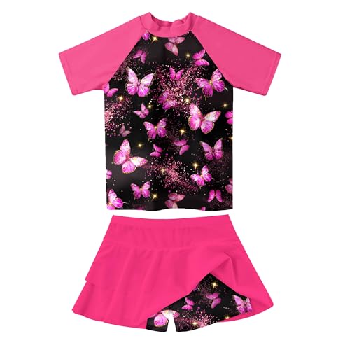 Girls Rash Guard Swimsuit 2 Piece Short Sleeve Bathing Suit Size 6-11