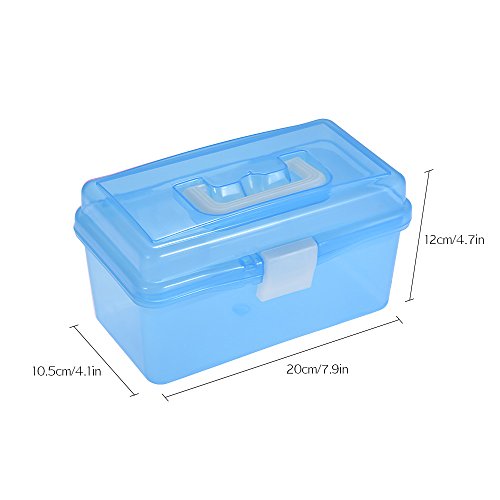 Image of Storage Container Organizer 2 Layer Stackable Portable Plastic Bin with Handle for Stationery Sewing Jewelry Beauty Supplies (Blue)