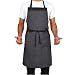 KINGO HOME 2 Pack Adjustable Extra Long Ties Chef Cooking Apron with Pockets Kitchen Bib Apron, Black/White Pinstripe (32 x 27 Inches)