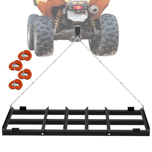 4 Ft Drag Harrow, Heavy Duty Driveway Grader, Tow Behind Lawn Rake with 5 Ft Chain, 4 Safety Belts, 2 Adjustable Bars, Driveway Drag for Gravel, Sand, Lawn, Soil, Hay, ATV, UTV, Mower, Tractor, Black