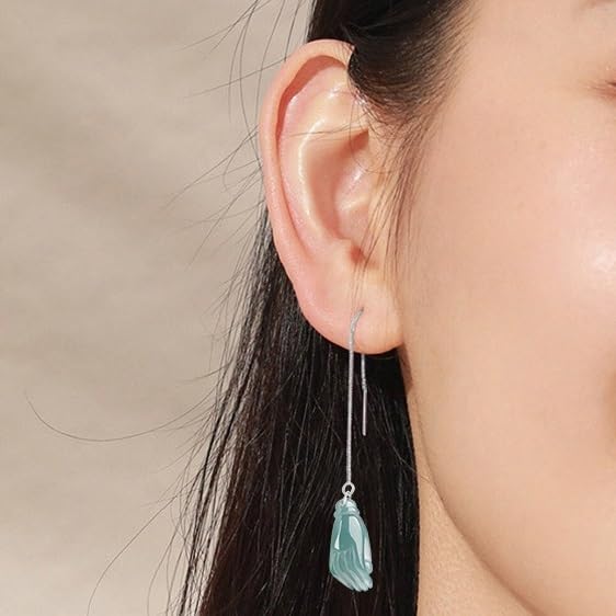 Pendientes de piedra verde, pendientes Jade con rosca plata 925 for mujer, mano Guanyin