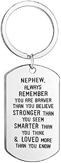 Nephew Gifts Nephew Keyring Inspirational Jewellery Dog Tag Keychain You are Braver Keyring Nephew Presents(Nephew)