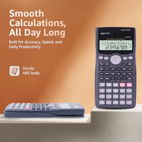 Image of Amazon Basics Scientific Calculator (AB-991MS) | 401 Functions | 2-Line LCD Display | Matrix & Vector Calculations | Solar & Battery Powered | 10+2 Digit Display | Sliding Protective Cover | Black