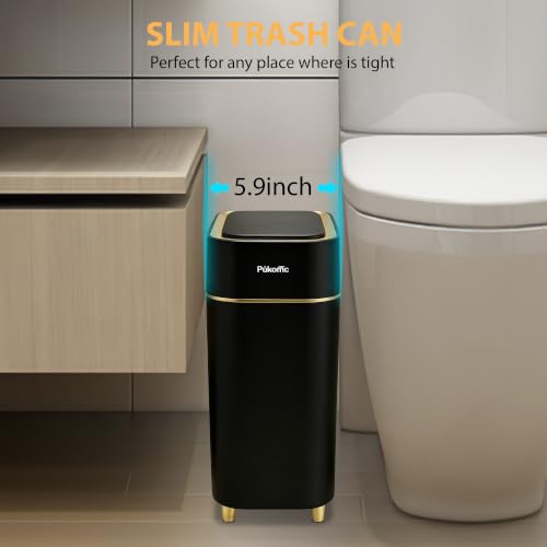 Image of Pukomc Motion Sensor Wastebasket,2.3 Gallon Bathroom Trash can with lid | Touchless Smart Plastic Slim Wastebasket,Quiet Close Waste Bin for Bathroom,Office,RV,Bedroom,Living Room