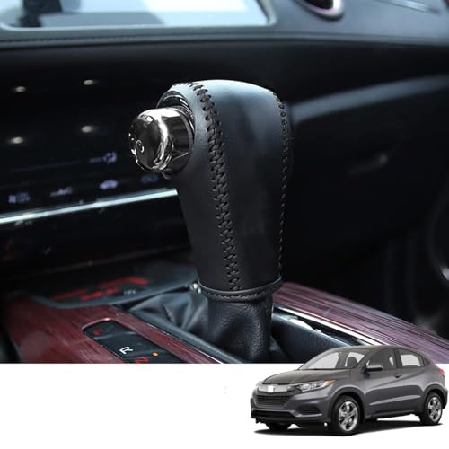 Great-luck Genuine Leather Automatic at Gear Shift Knob Cover Protector Trim,the car Interior Accessories(Black Stitches) for Honda HR-V(2016 0217 2018 2019 2020 2021 2022)