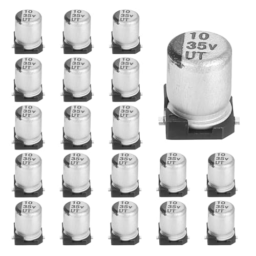 sourcing map 10uF 35V Aluminum Electrolytic Capacitors, Low Impedance Surface Mount Device Electrolytic Capacitor for TV Computer Circuit Board DIY Electronic Projects, 4x5.4mm, 20pcs