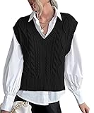 Sweater Vest for Women V Neck Sleeveless Knit Solid Casual Ribbed Preppy Pullover Tops Black